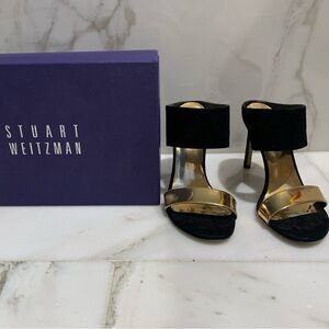 Stuart Weitzman size 8 black and gold heels.